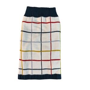 Heart to‎ Tail Dog Sweater Medium Cream Plaid Windowpane Knit Pet Clothes 1956